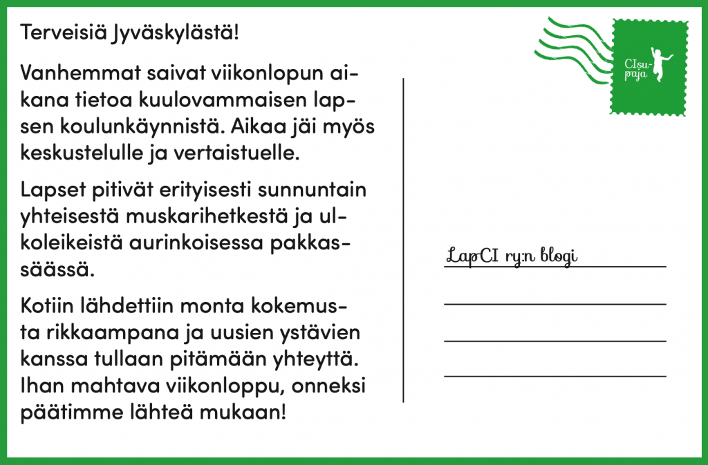 Postikortti: Terveisiä Jyväskylän Perhepäiville!