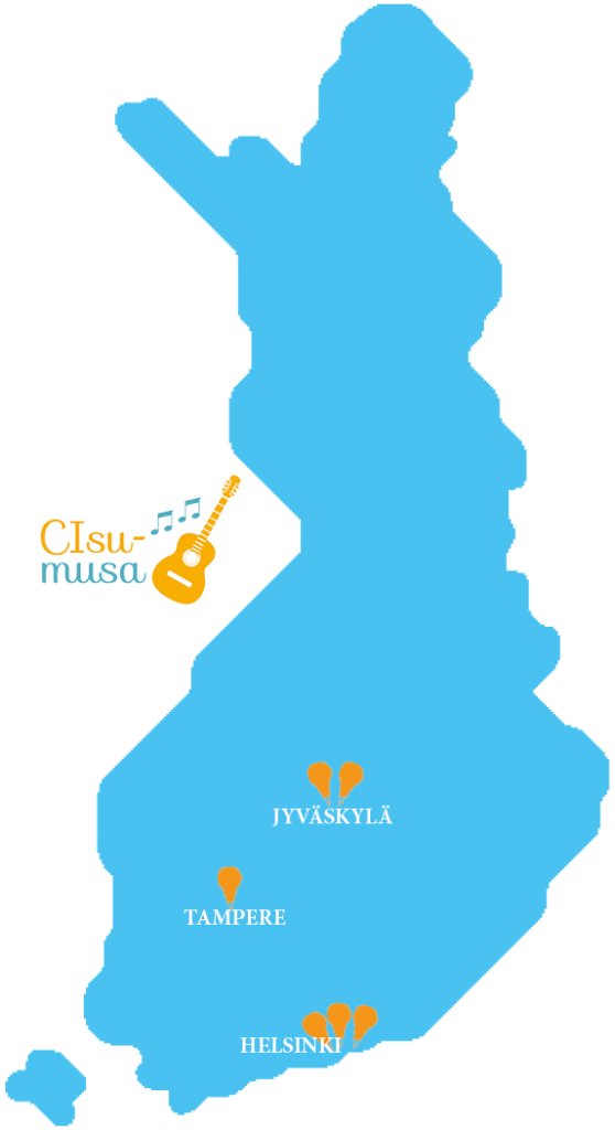 Kuvassa Suomen kartta sinisellä pohjalla, CIsumusan logo vasemmalla puolella. Karttaan on merkitty Tampere, Helsinki ja Jyväskylä.