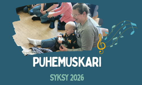 Bannerikuvassa on aikuisia ja pieniä lapsia heidän sylissä soittamassa soittimia