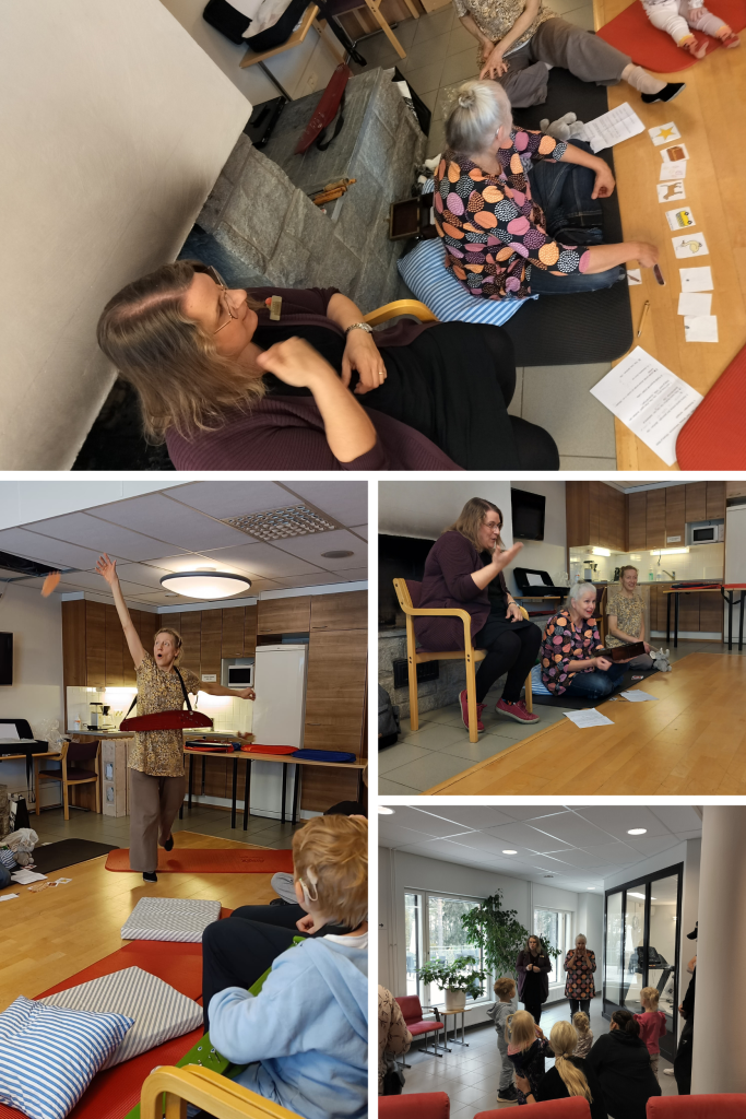 kollaasi, jossa näkyy puhemuskarin ohjaajia ja osallistujia